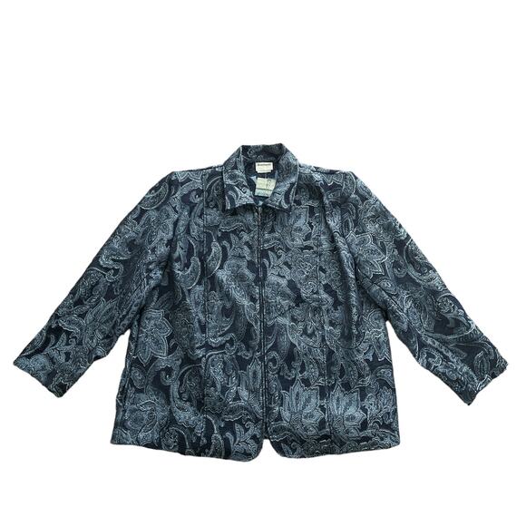 1990s Vintage Bon Worth Dark Paisley Floral Tapestry Zip Up Jacket Size XL - Picture 1 of 4